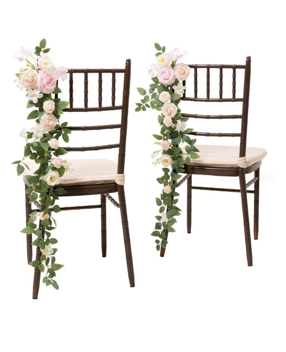 Ling's Moment Wedding Chair Decorations Dusty Rose Cream Pew Flowers